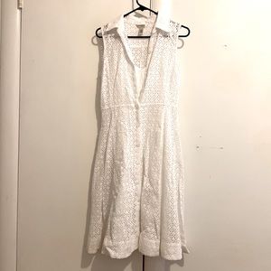 White eyelet, button-down dress